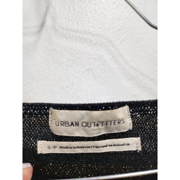 Urban Outfitters Womens Crop Top Size Small Black Gold Striped Metallic Surplice - Picture 4 of 8